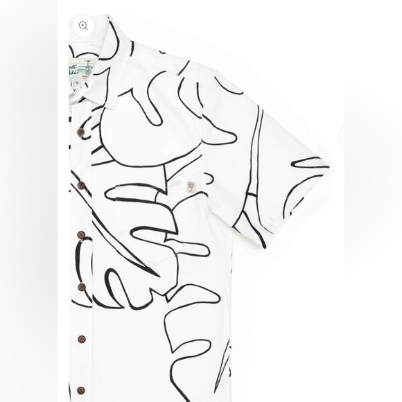 Roberta Oaks abstract monstera grey linen men’s button up aloha shirt. Size XL - Picture 3 of 13